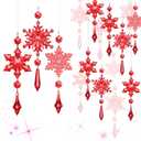 Boao Red 15 Pcs Crystal Snowflake Ornaments for Winter Acrylic Snowflake Decorations Wonderland for Party Favor Celebration