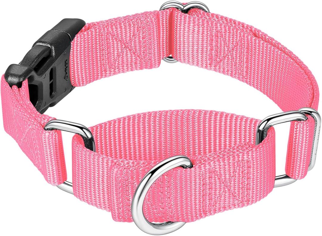 Mikivery Martingale Collar for Dogs Nylon Dog Collar with Quick Release Buckle Adjustable Training No Slip Dog Collars (Large, Baby Pink)