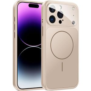TOBOVON for iPhone 14 Pro Max Case with Camera Lens Protector, Compatible with MagSafe, Slim Matte Magnetic Shockproof Phone Cover for iPhone14 ProMax, Gold