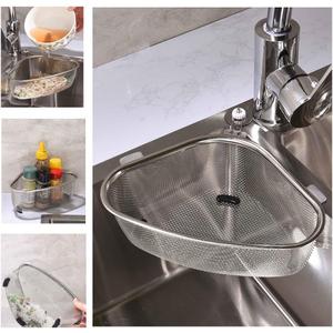 Kitchen Triangle Sink Strainer, Corner Sink Strainer, Multifunction Sink Drain Strainer Basket, Stainless Steel Food Catcher Strainer for Kitchen Waste, Vegetable, Fruits (Silver) (CF-001)