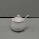 Ceramic Sugar Bowl with Lid and Spoon, White Porcelain Sugar Salt Pepper Storage Jar, 8 Ounces