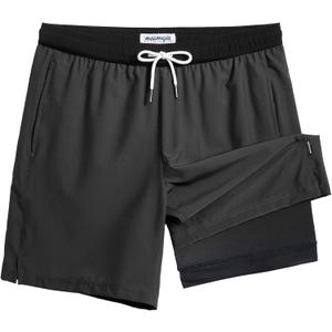 maamgic Mens Swim Trunks with Compression Liner 7 Inch Inseam Mens Bathing Suit Quick Dry Swimming Trunks Swimsuit (XX-Large, Dark Grey and Black)