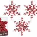 Christmas Traditions 6 inch Red Snowflake Ornaments (Set of 18) Glittered Hanging Tree Decorations (Red)