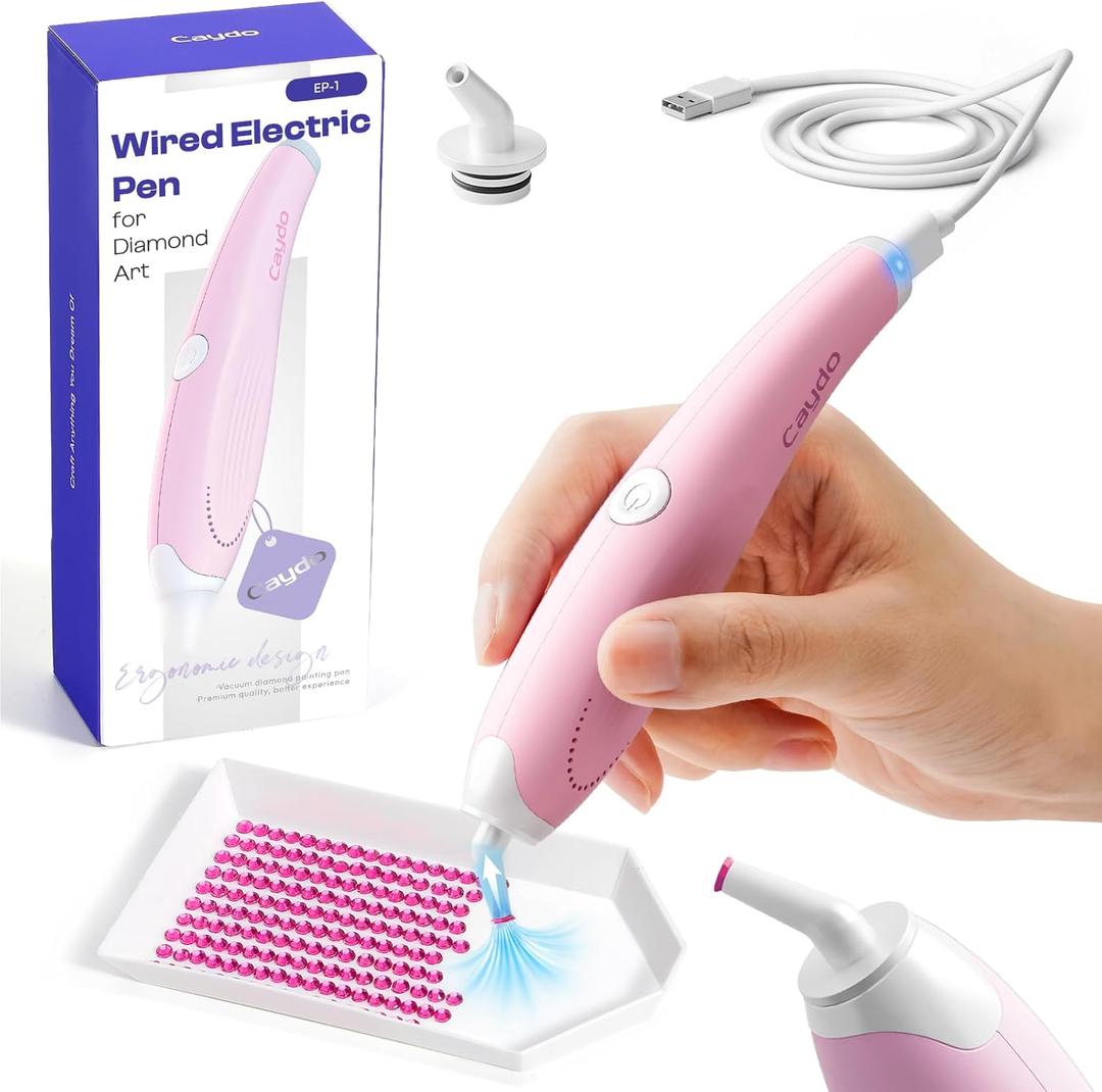 Caydo Wired Electric Diamond Painting Pen (Plug-in Use), E-Painter for Diamond Painting - Ergonomic Vacuum Tool with 2-Tips, Diamond Art Accessories Tools for Setting Diamonds Without Wax (Pink)