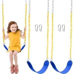 TURFEE 2 Pack Swing for Outdoor Swing Set, Swing Seat Replacement Kit with 66" Heavy Duty Chains, 4 Snap Hook for Kids Outdoor Play Playground, Trees, Playground (Blue)