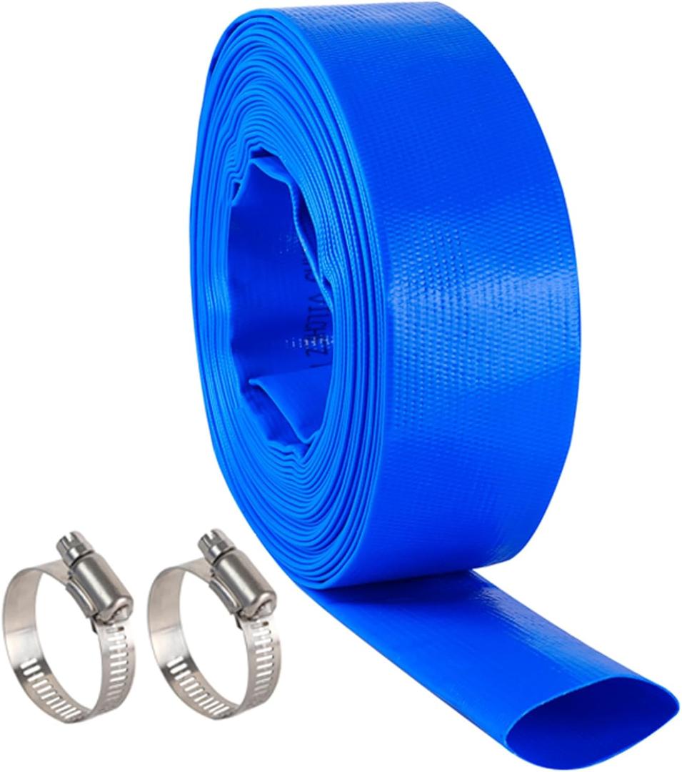3" x 25 FT Pool Backwash Hose, Blue Heavy Duty Reinforced PVC Lay Flat Water Discharge Hose for Swimming Pool Filter Pump,with 2 Clamp (3" ID x 25 FT)