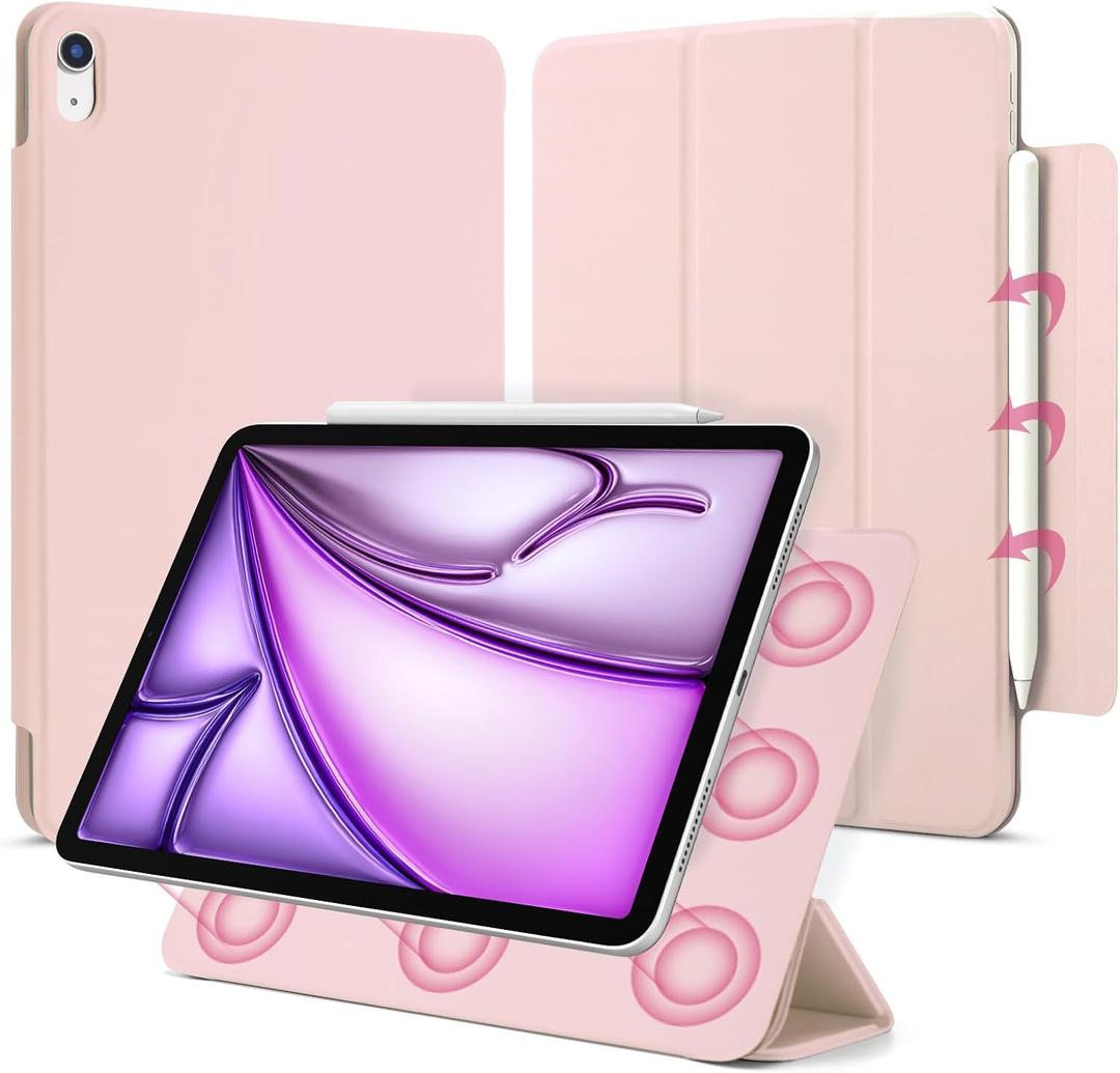 for iPad Air 13 inch M4/M3/M2 Case (2026/2025/2024,Model A3268/A3269/A3271), Auto Sleep/Wake and Magnetic Closure, Slim Trifold Stand Case, PU Leather Cover, Support Apple Pencil Pro, Pink