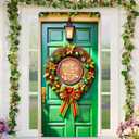 BlissYard Christmas Door Banner Set 35x71 Inch Jingle All The Way Christmas Wreath with Golden Poinsettias Green Baubles Red Bow Home Porch Decoration Jingle Phrase Theme Front Door Party Holiday
