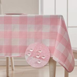 BALCONY & FALCON Gingham Table Cloth Rectangle  Reversible Water-Resistant Cotton Checkered Tablecloth for Easter, Spring Outdoor Picnic, Camping, Kitchen, Party Decor (Pink White, 55x95 Inch)
