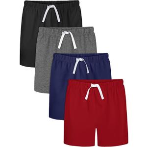 Resinta 4 Pack Toddler Boy Cotton Shorts Boys Casual Shorts Pull-on Shorts Soft Baby Boy Shorts for Summer (Black,dark Grey,navy Blue,red), Size 4T