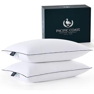 Pacific Coast Pillows Queen Size Set of 2, Goose Down Fiber Bed Pillows for Sleeping, Hotel Pillows, Downproof, Medium, White