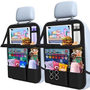 Car Backseat Organizer with table Tray, 9 Storage Pockets Backseat Car Organizer with Tablet Holder, Back seat Organizer for Kids Road Trip Essentials Travel (1Pack) (Black)