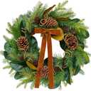 Giegxin 20 Inch Christmas Magnolia Wreath for Front Door Vintage Rustic Greenery Artificial Wreath with Brown Velvet Bow Pine Cones for Xmas Holiday Winter Farmhouse Fireplace Window Outdoor Decor