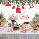 10X8ft Christmas Baby Shower Backdrop Santa Baby Christmas Party Decorations Photography Background Winter Newborn Xmas Tree Snowflake Baby Shower Decoration Cake Table Photo Booth Studio Props (Red02)