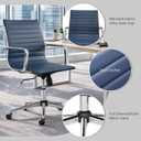 Office Chair, PU Leather Mid Back Swivel Desk Chair,Navy | Ribbed padded seat, adjustable height, swivel wheels and armrests for conference rooms, executive offices and home desks, Navy 