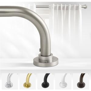 Nickel Wrap Around Curtain Rods 48 to 90 In: Blackout Heavy duty Adjustable Window Curtain Rod for Bedroom, Industrial Darkening Curved French Metal Single Drapery Rods Easy Install, Satin Nickel