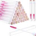 80 Pieces Disposable Mascara Brushes Tubes Set, 40 Pieces Empty Mascara Wand Tube with 40 Pieces Eyelash Brush Makeup Tool for Eyelash Extension(Pink Gold Sequins Style)