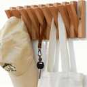 Coat & Hat Hooks Wall Mount with Key Holder, Wall Mounted Coat Rack with 9 Retractable Hangers, Solid Wood Slim Key Holder for Entryway, 17in Natural Finish