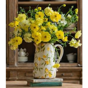 Vintage Lemon Ceramic Vase with Handle, Retro Ice Glazed Crack Farmhouse Pitcher Vase for Home Decor, Living Room, Shelf, Office, Rustic Table Centerpiece 9 Inch