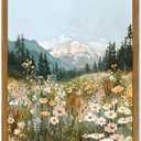 Framed Boho Landscape Wall Art, Colorful Floral Mountain Pictures Wall Decor, Vintage Wildflower Nature Paintings Canvas Prints Rustic Home Decor for Living Room Bedroom Office 16x24 inch