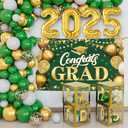 KatchOn, Green and Gold Graduation Decorations Class of 2025 - Huge, Pack of 76 | Congrats Grad Banner and Grad Balloon Boxes | 2025 Grad Balloons for 2025 Graduation Party Decorations