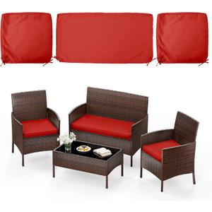 3 Pack of Outdoor Seat Cushion Replacement Set Suitable for 4 Pieces of Wicker Rattan Furniture Terrace Guest Set Sofa Chair (36x18x2, 18x18x2), Only Cover (Red)