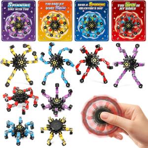 Valentines Day Cards for Kids School, 24 Pack Valentines Cards with Spinner Fidget Toys, Deformable DIY Robot Finger Toy Gifts for Kids Classroom Exchange, Valentines Party Favors Prizes for Kid