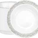 I00000 100 Silver Plastic Bowls, 12 oz Disposable Bowls, Premium Disposable Heavy Duty Plastic Bowl for Birthday, Wedding & Party