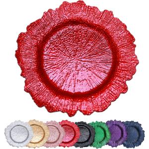 Red Reef Charger Plates 13inch, Set 10PCS Plastic Floral Charger Plates Wedding for Dinner,Wedding,Party,Event,Decoration(Reef Red 10)