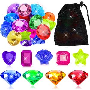 MARFOREVER 16Pcs Lagre Diving Gem Pool Toys Colorful Pool Gems Acrylic Diamond Diving Jewels Underwater Gemstones Pirate Treasure for Swimming Training Summer Pool Beach Party Favor