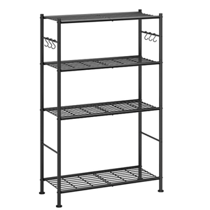 Sakugi Storage Shelves - 4-Tier Spacious Shelf Organizer with Hooks & Leveling Feet, Easy to Assemble, Rust-Resistant Garage Shelving for Kitchen, Pantry, Bedroom, 33.2" x 12.7" x 57.3", Black