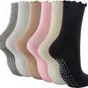Grips Non Slip Yoga Pilates Socks for Women - Cute Ruffle Frilly Cotton Crew Socks