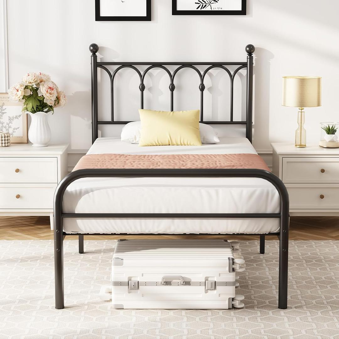 DUMOS Twin Bed Frame, Heavy Duty Metal Platform Bed with 11.9" Space Storage, Heavy Duty Steel Slat Support, No Box Spring Needed, Easy Assembly, Black New