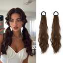 2PCS Curly Ponytail Extension with Hair Tie Hair Natural Black Wig Elastic Band Wave Fake Ponytail Wigs Accessories for Women Daily 17 Inches (ash brown)