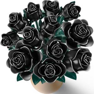 Black Rose Building Blocks Set for Kids, 634PCS Flower Bouquet Brick Toy, Romantic Gift for Girls, Women, Valentine's Day, Birthday, Mother's Day, Halloween, DIY Artificial Plant for Home Gothic Decor