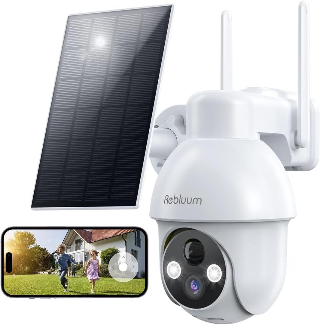 Security Camera Wireless Outdoor, 2K Solar Security Camera,Battery Powered 360PTZ Outdoor Camera,Color Night Vision,2-Way Audio,PIR Motion Detection,Compatible with Alexa