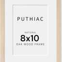 puthiac 8x10 Solid Oak Wood Picture Frame, Fits 6x8 with Mat or 8x10 Without Mat, Wall or Tabletop Display with Stand, Vertical or Horizontal, Plexi Front, 1 Pack, Natural Oak