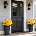 FOTEEWL Artificial Hydrangea Flower Topiary Trees - 2 Sets Faux Silk Flower Potted Plant, UV Resistant Fake Outdoor Hydrangea Bush for Front Door, Farmhouse,Garden, Porch Decor (Yellow)