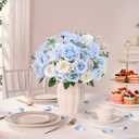 Yastouay 2 Bouquets Peonies Artificial Flowers, Mixed Light Blue & White Fake Peonies with Large Bloom, Silk Peony Flowers Faux Peony Bouquet for Wedding Centerpieces, Table, Vase & Home Decor