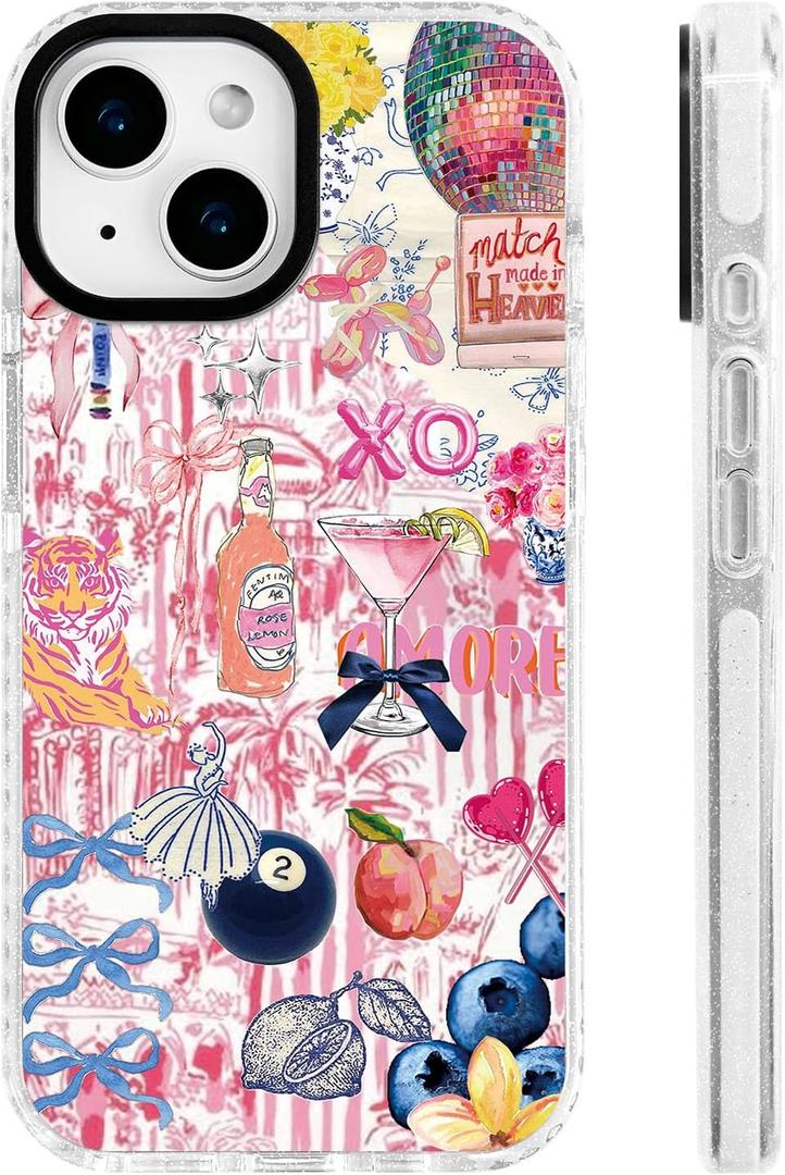 for iPhone 13 & iPhone 14 Case [Military-Grade Drop Protection/Vibrant Soft TPU Protective/Camera Protection/for Women & Girls]-Romantic Sporty Hand-Painted Collage (Tiger)