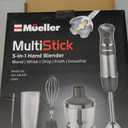 Mueller Multistick 5-in-1 Immersion Blender Handheld, 12 Speed Hand Mixer - Turbo Boost, Heaviest Duty Copper Motor, Titanium Blades Hand Blender, Milk Frother Wand, Whisk, Beaker, Chopper, Grey (Gray)