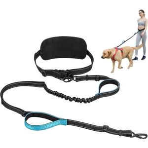 Hands Free Large Dog Leash, 6-8 FT Bungee Leash with Waist Belt for Dog Up to 150 lbs, Running Walking Jogging