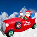 8FT Christmas Inflatable Outdoor Decoration, Santa Driving Red Car with Mrs. Claus, Giant Xmas Blow Up Yard Decoration LED Lights for Garden Lawn Outdoor Holiday
