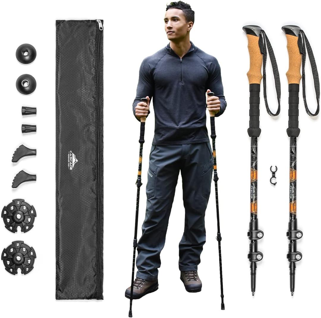 Cascade Mountain Tech Lightweight Aircraft-Grade Aluminum Trekking Poles with Extended Down Grip Plus Tip Kit (Orange (Cork Grip))