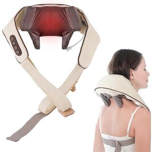Neck and Shoulder Massager Shiatsu with Deep Kneading and Heat, Cordless Relaxing Muscle Massage, Beige