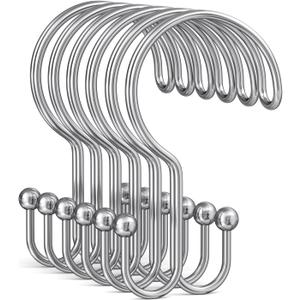 Bathway Shower Curtain Hooks Ring Chrome, 12 Pcs Double Sided Shower Hooks, Rust Proof Metal Shower Hooks for Bathroom, Anti-Drop Shower Rings for Shower Curtain & Liners