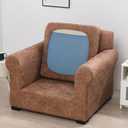 FUANGUI 2 Piece Chair Covers Stretch Arm Covers Chair Couch Covers, Faux Leather Looking Armchair Slipcover with Separate Chair Cushion Cover, Washable Chair Protector for Living Room - Light Brown