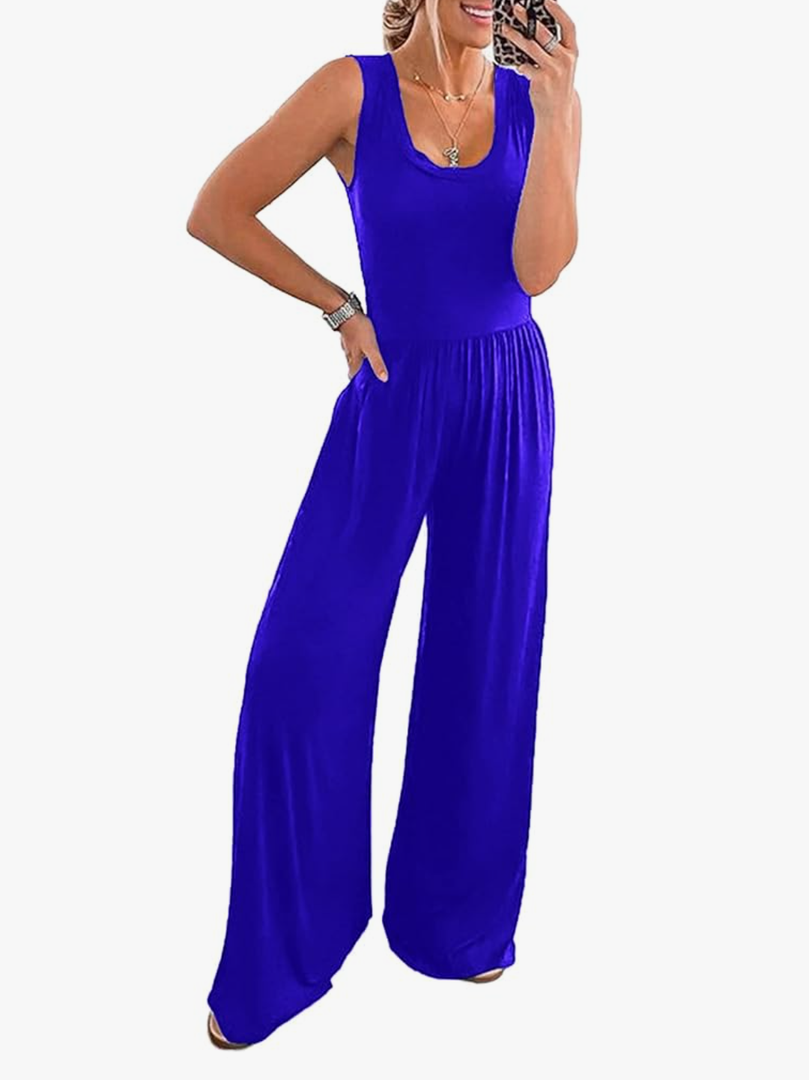 PRETTYGARDEN One Piece Jumpsuits 2025 Spring Sleeveless Tank Wide Leg Summer Casual Travel Airport Outfits Pants Rompers, Size M