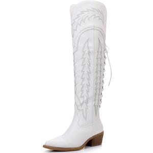 GLOBALWIN Women's Cowboy Western Fashion Over The Knee Thigh High Cowgirl Boots Low Heel 8