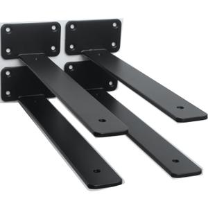 2 Pack - 11 inch Black Hidden L Shelf Bracket (1/5 Inch Thicked) Iron Floating Shelf Brackets Rustic Industrial Metal Brackets for Shelf Support